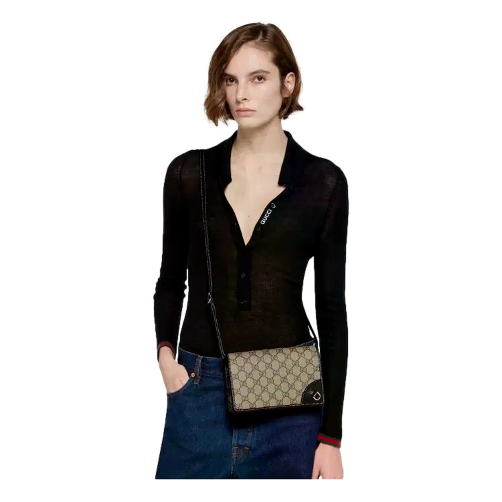 Gucci GG Emblem Canvas and Leather Wallet Mini Crossbody Bag in - Picture 8 of 9
